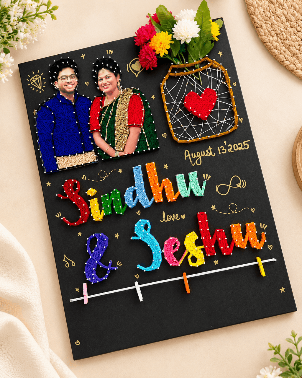 Personalized Couple String Art Photo Frame | Custom Names & Date | Jyovin