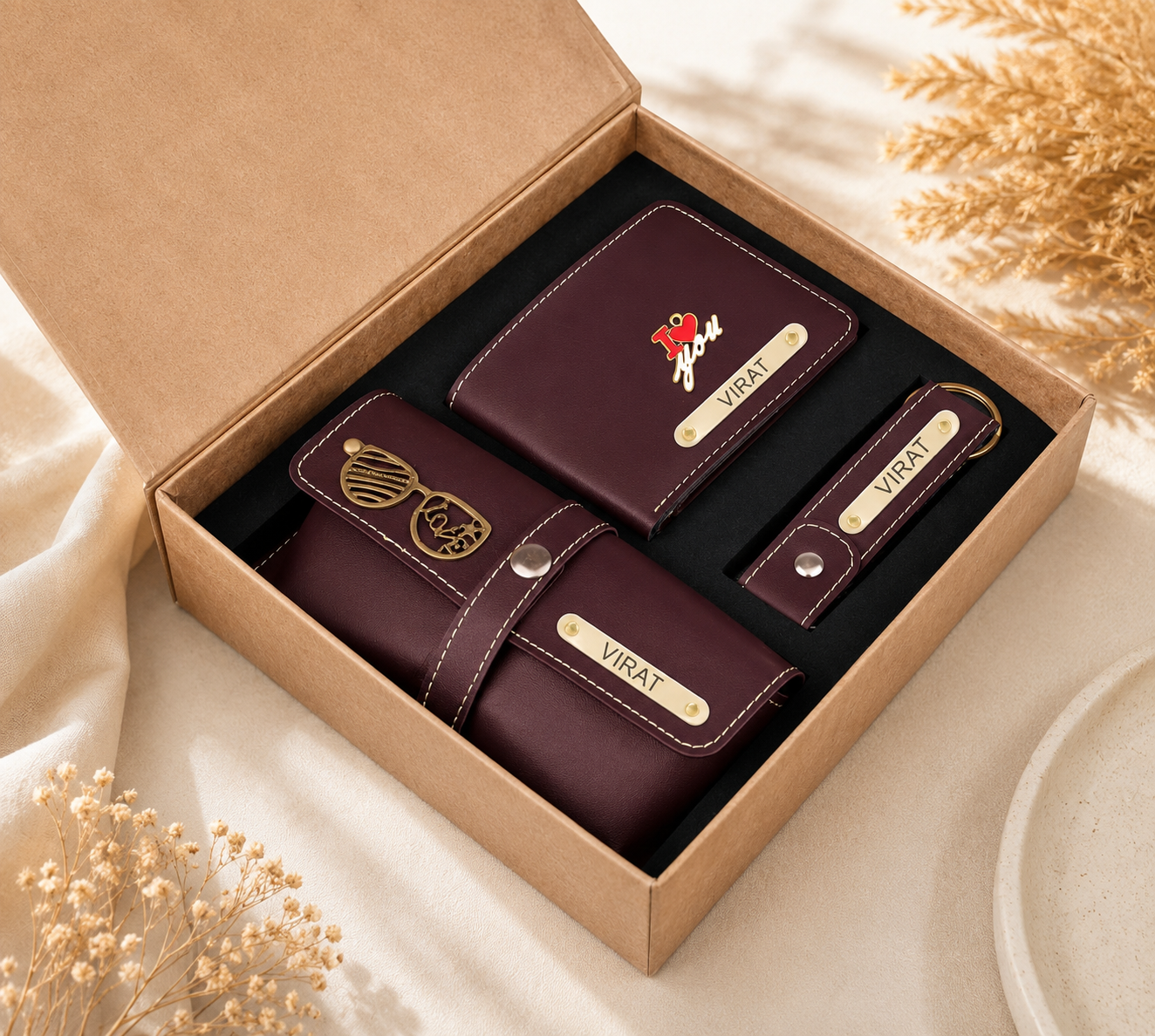 Personalized Men’s Gift Hamper | Wallet, Sunglasses Case & Keychain Set