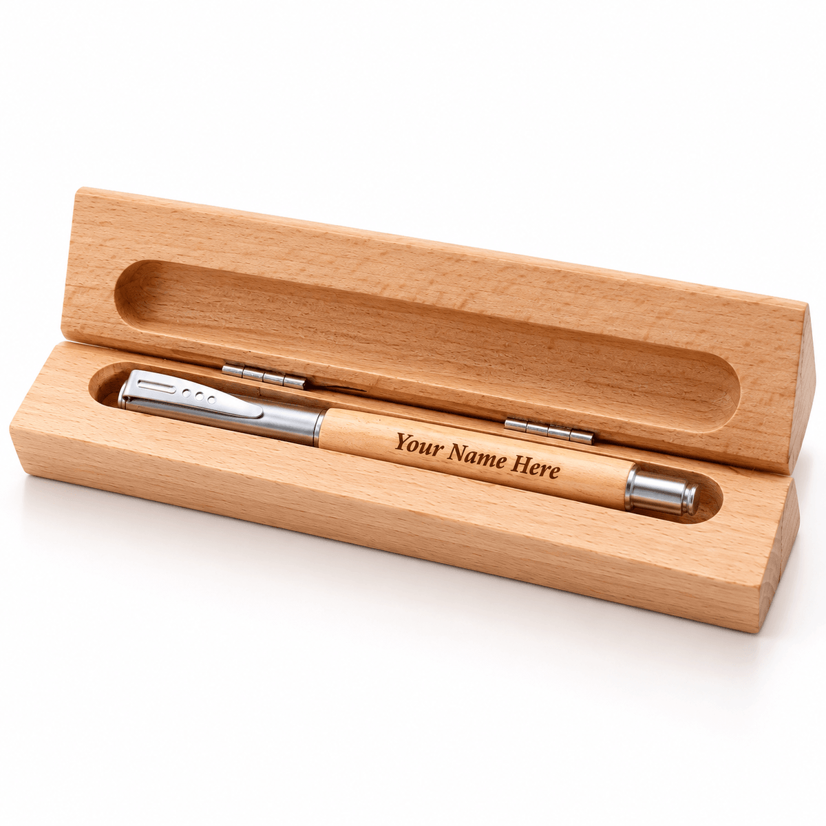 Personalized Wooden Name Plate with Engraved Pen | Custom Office Desk Nameplate