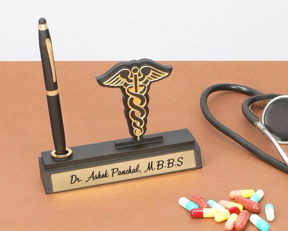 Personalized Doctor Pen Stand with Name & Caduceus