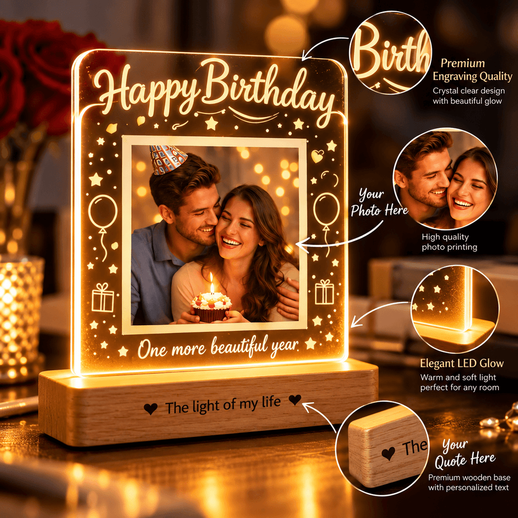 Personalized LED Photo Lamp with Custom Quote | Birthday Gift
