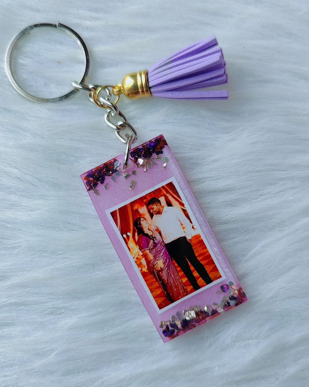 Personalized Resin Photo Keychain with Tassel | Custom Picture Keyring Gift