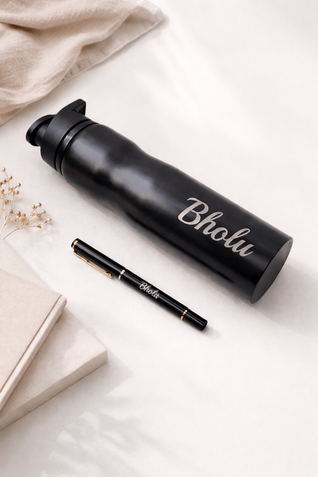 Personalized Black Stainless Steel Water Bottle | Custom Name Engraved