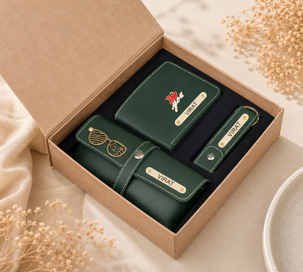 Personalized Men’s Gift Hamper | Wallet, Sunglasses Case & Keychain Set