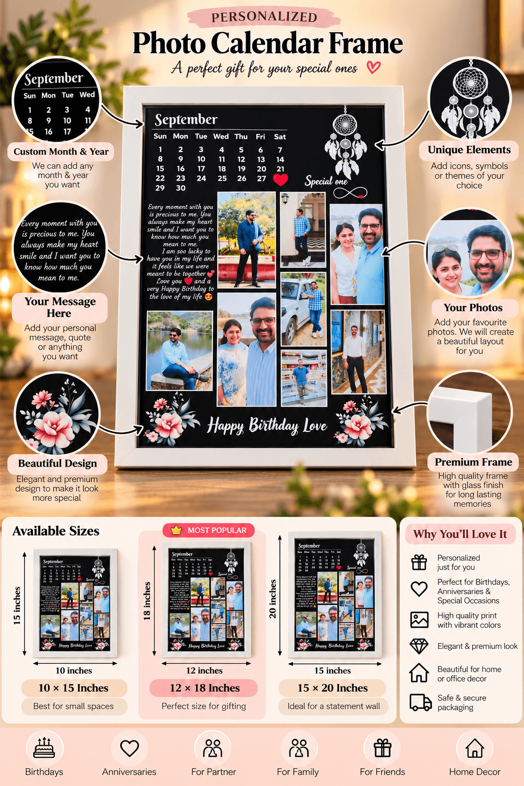 Personalized Photo Calendar Frame | Customized Photo Collage Gift