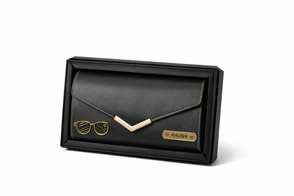 Personalized Envelope Clutch Wallet with Name Plate