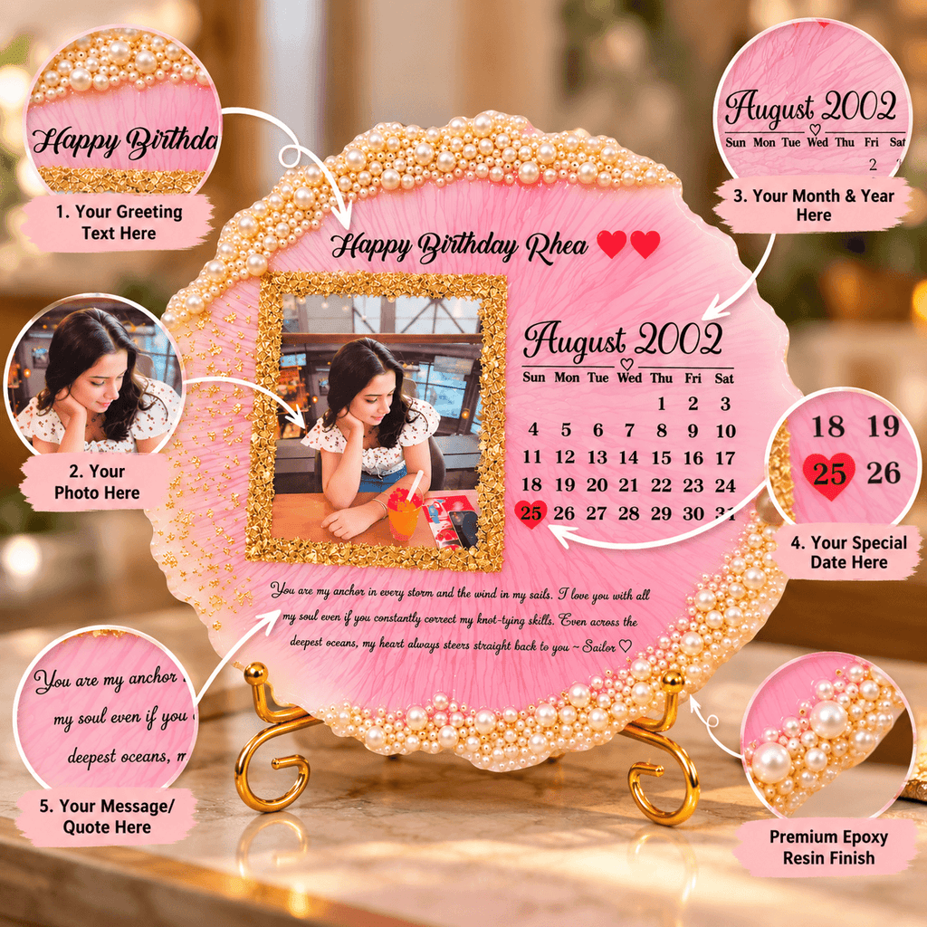 Personalized Resin Photo Frame with Calendar & Custom Message