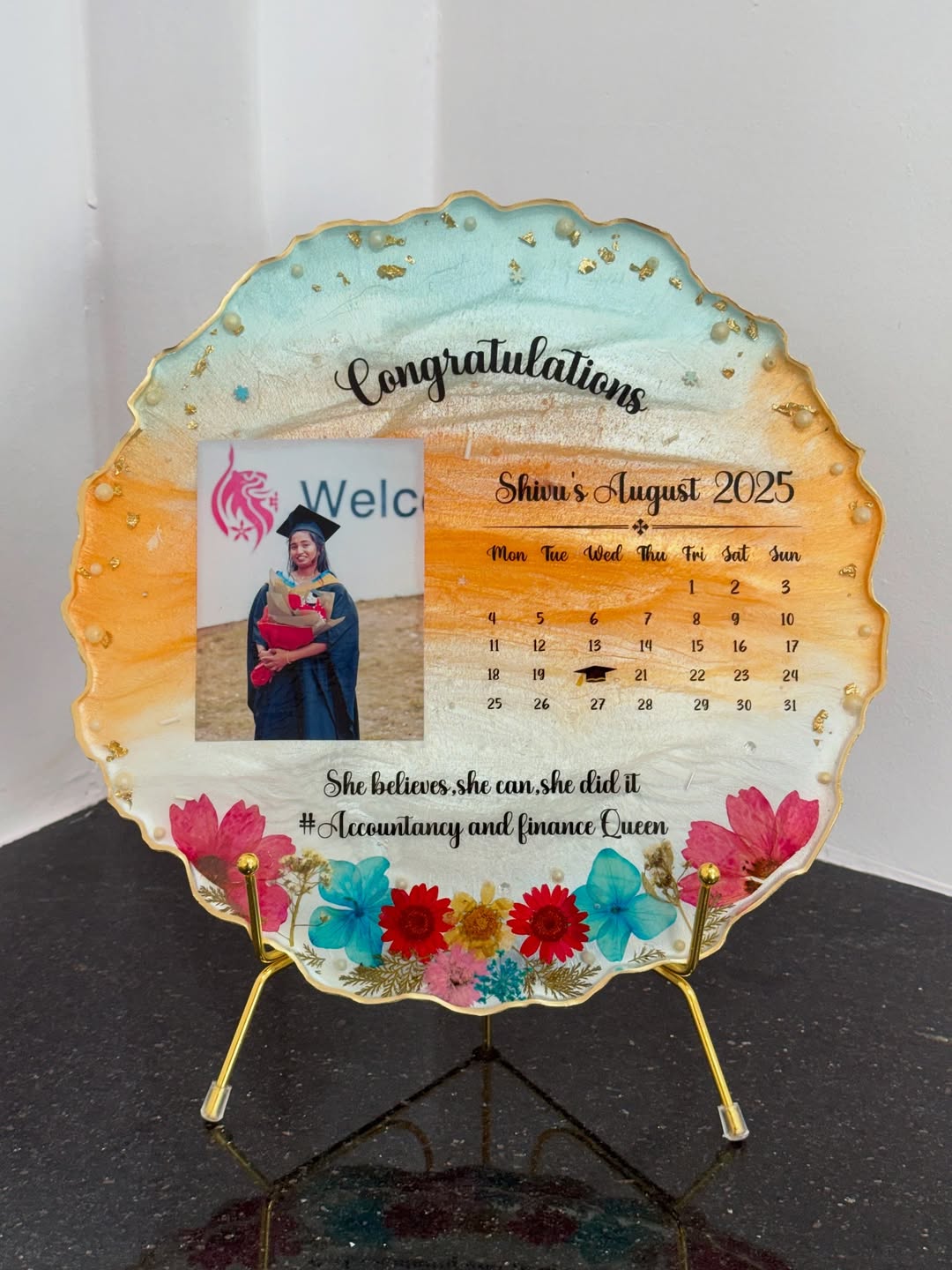 Personalized Resin Photo Frame with Calendar & Name | Custom Gift