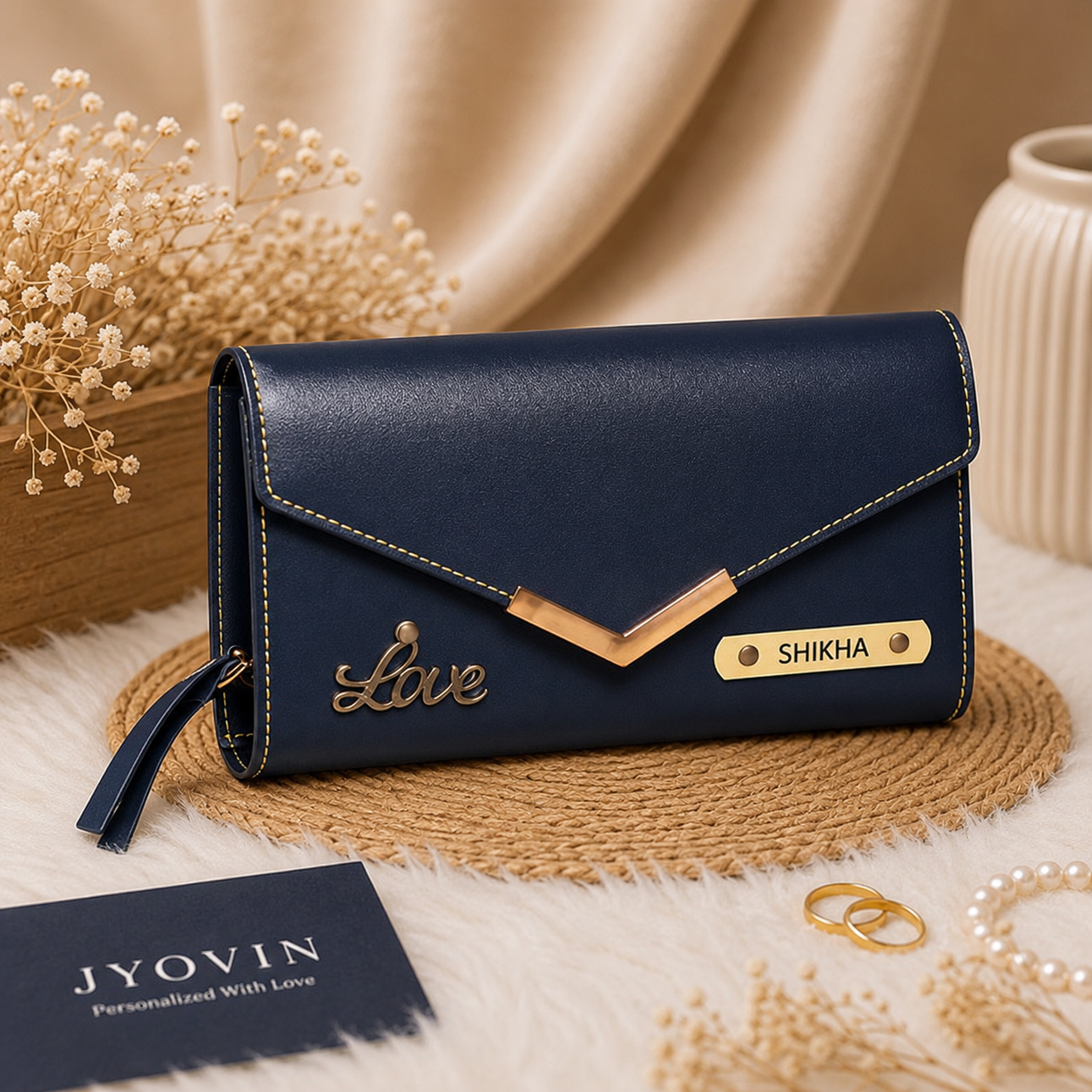 Personalized Envelope Clutch Wallet with Name Plate