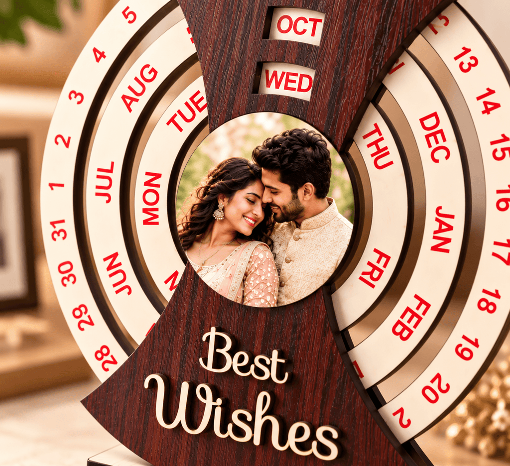 Personalized Wooden Rotating Calendar with Photo | Custom Couple Gift