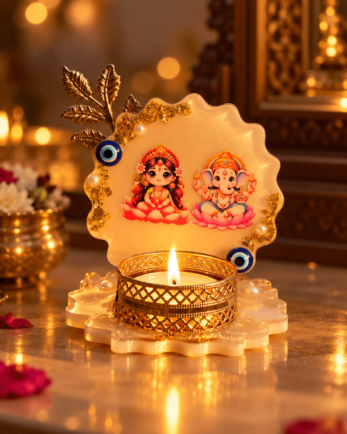 Personalized Resin T-Light Holder with Custom God Photo | Diwali Gift