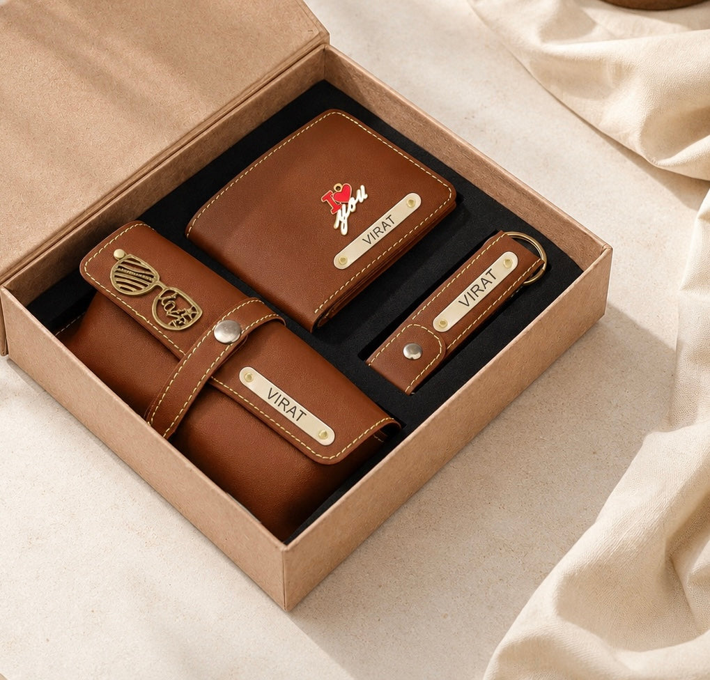 Personalized Men’s Gift Hamper | Wallet, Sunglasses Case & Keychain Set