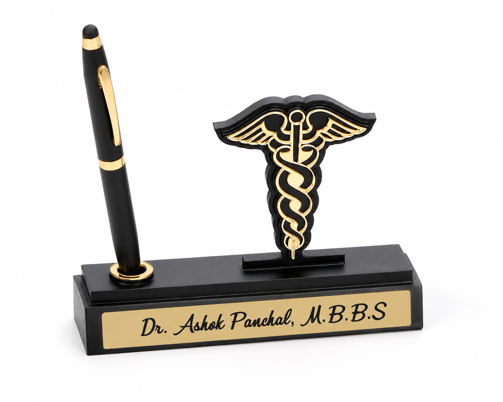 Personalized Doctor Pen Stand with Name & Caduceus