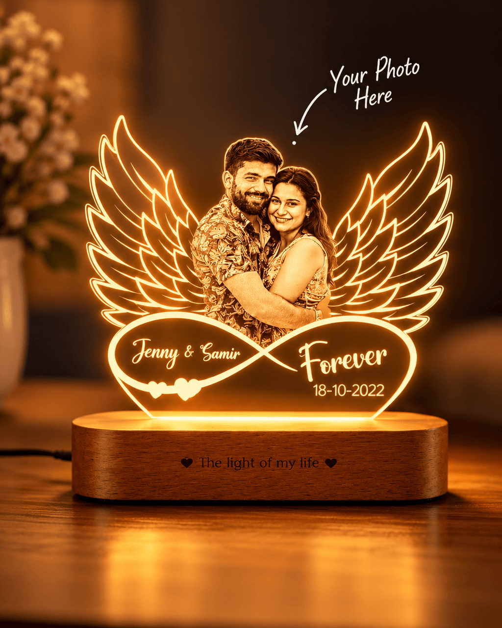 Personalized LED Photo Lamp with Custom Name & Date | Couple Gift
