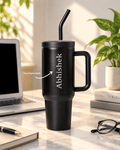 Personalized Black Tumbler with Handle & Straw | Keeps Cold for 16 Hours