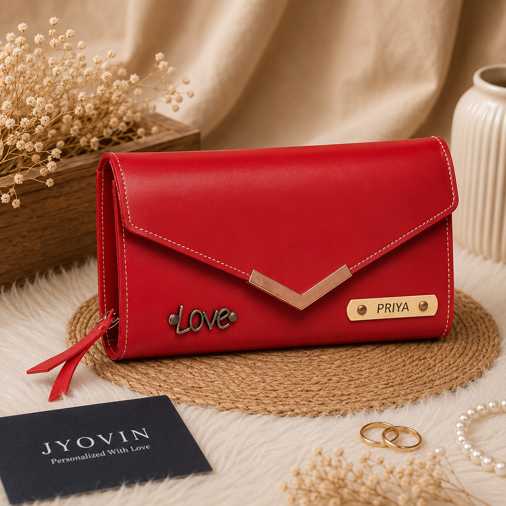 Personalized Envelope Clutch Wallet with Name Plate