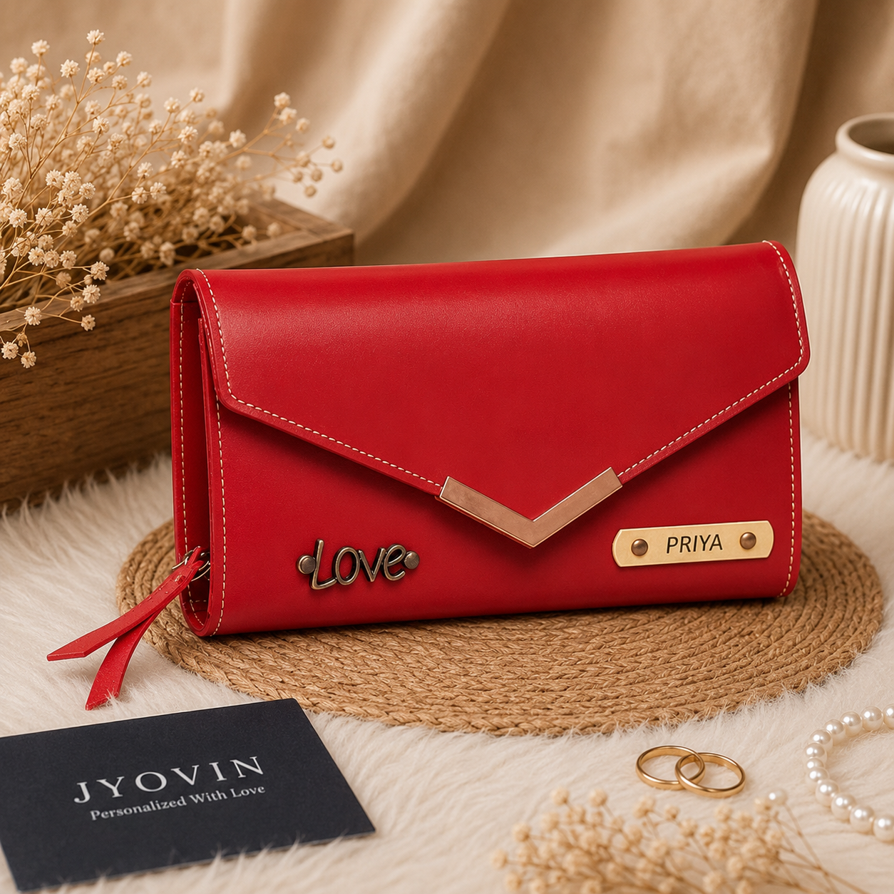 Personalized Envelope Clutch Wallet with Name Plate