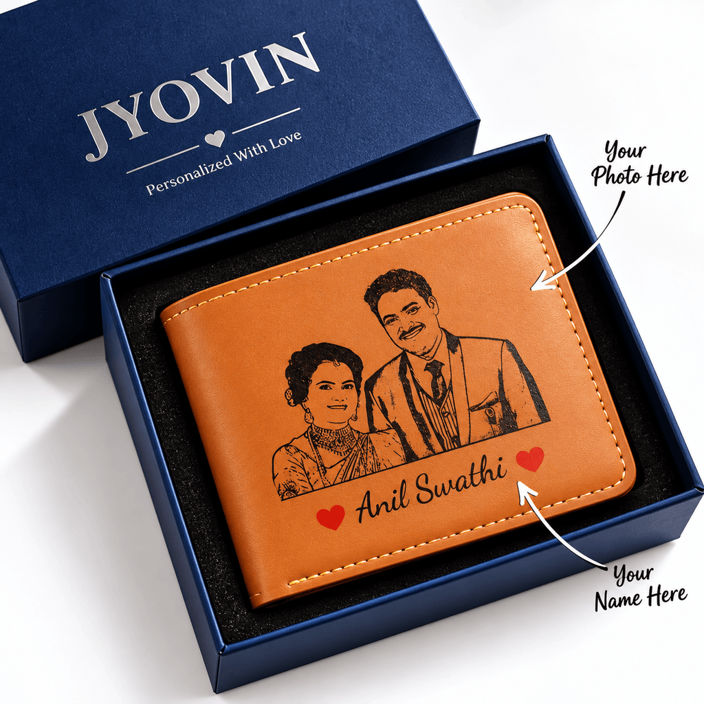 Personalized Engraved Leather Wallet with Name Plate – Custom Photo Illustration