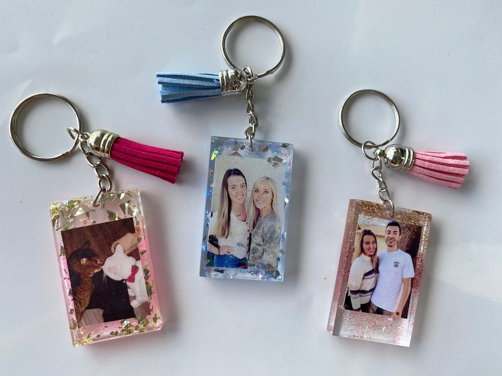 Personalized Resin Photo Keychain with Tassel | Custom Picture Keyring Gift