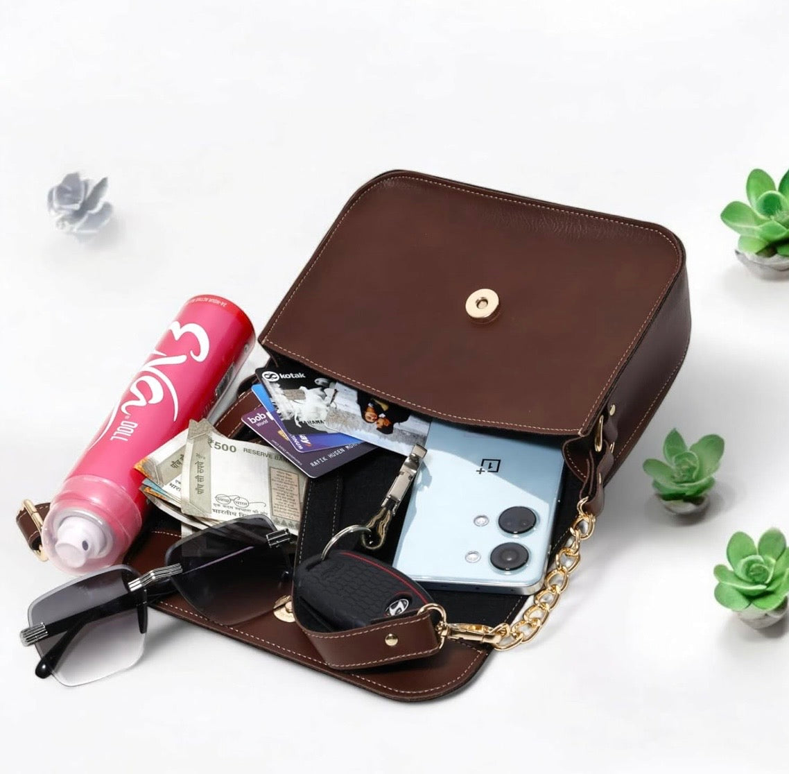 Personalized Women’s Sling Bag with Name Charm – Premium PU Leather Crossbody Purse