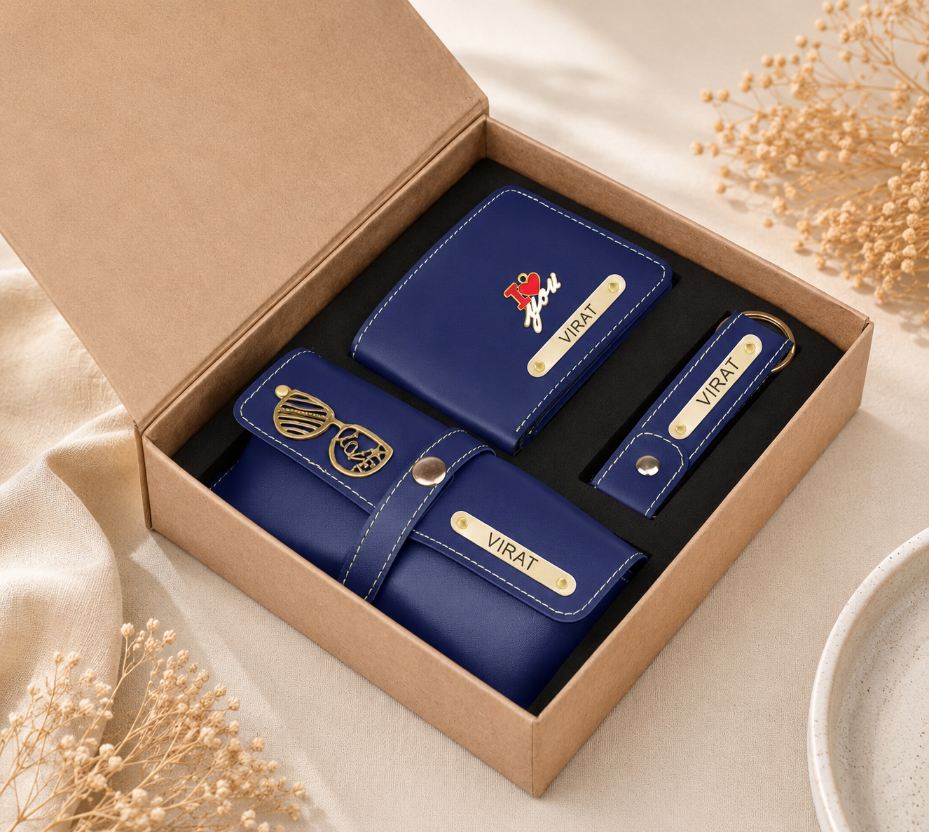 Personalized Men’s Gift Hamper | Wallet, Sunglasses Case & Keychain Set