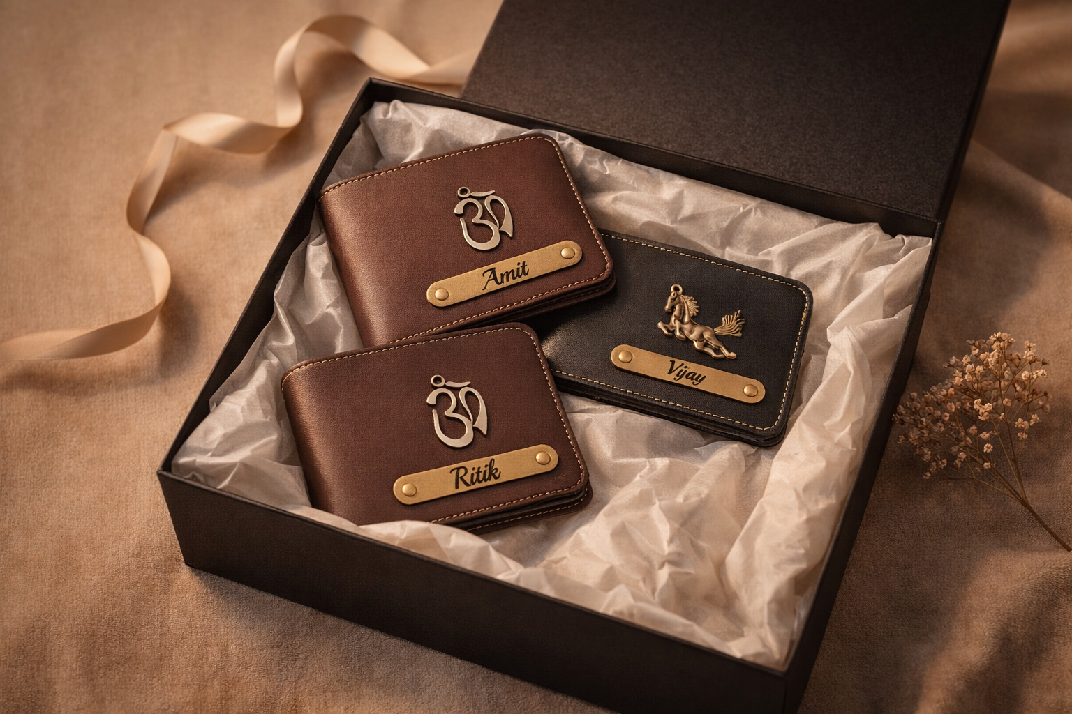 Personalized Leather Wallet with Name & Om Symbol