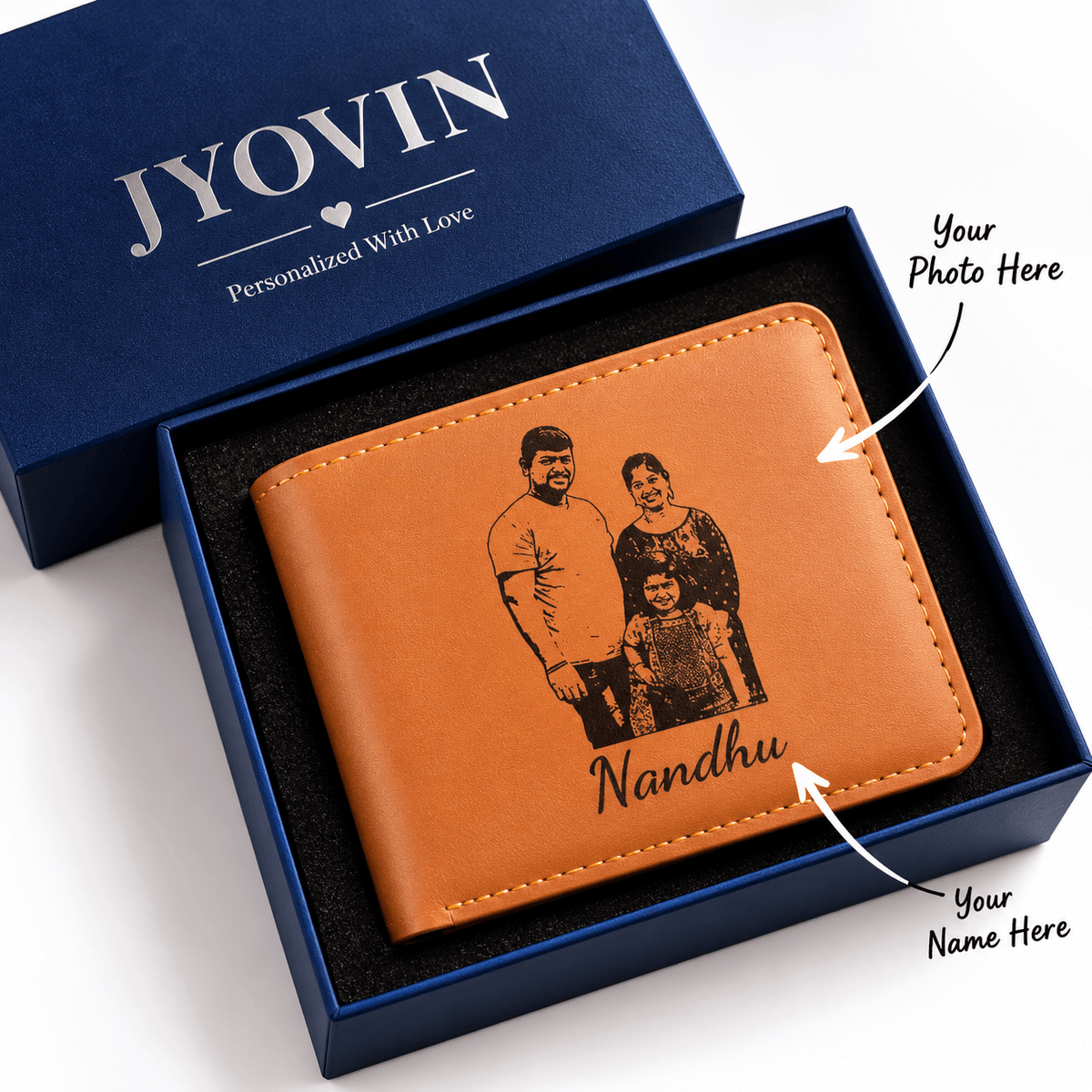 Personalized Engraved Leather Wallet with Name Plate – Custom Photo Illustration
