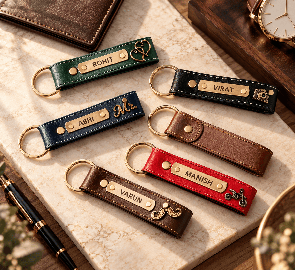 Premium Personalized Leather Keychain – Custom Name Engraved Gift