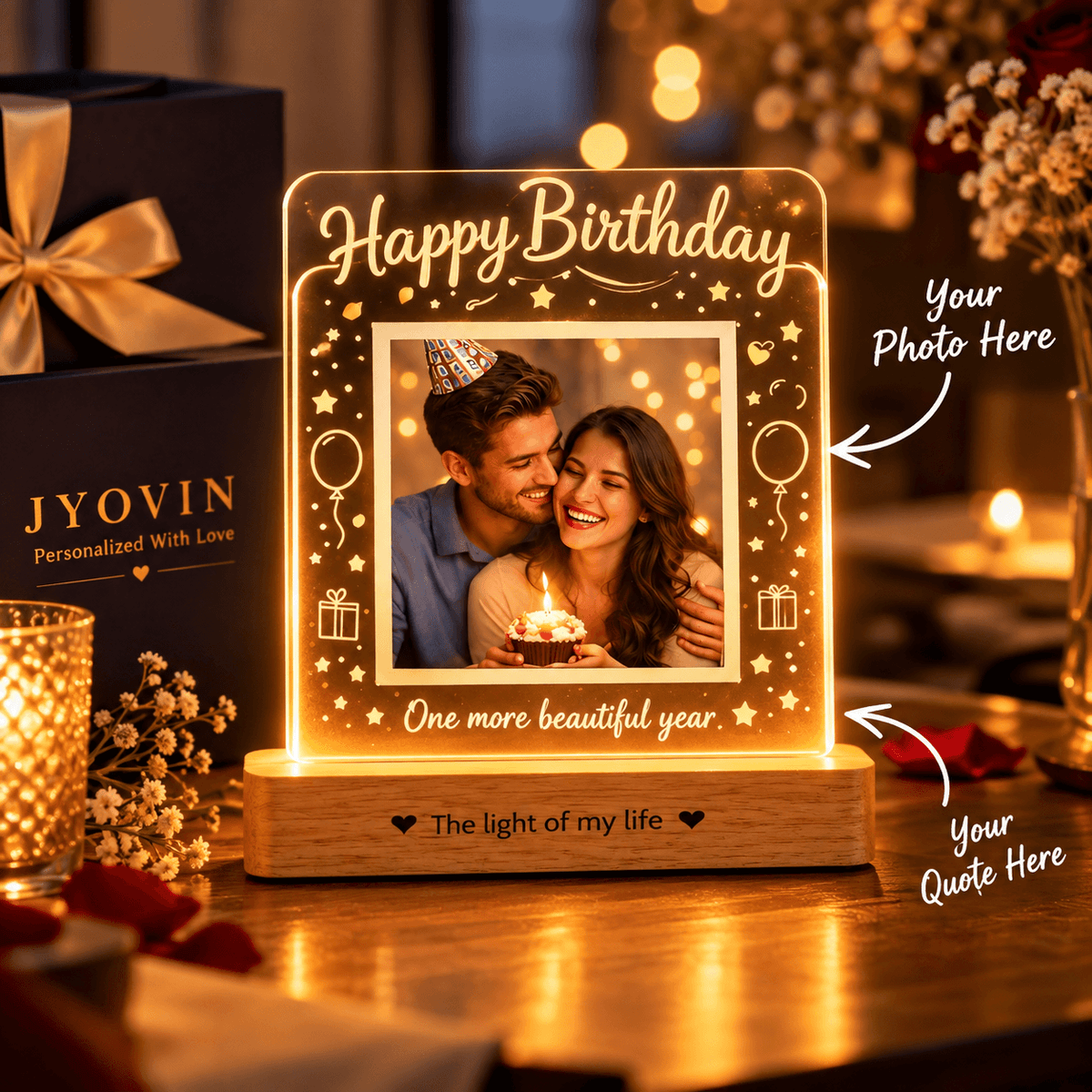Personalized LED Photo Lamp with Custom Quote | Birthday Gift