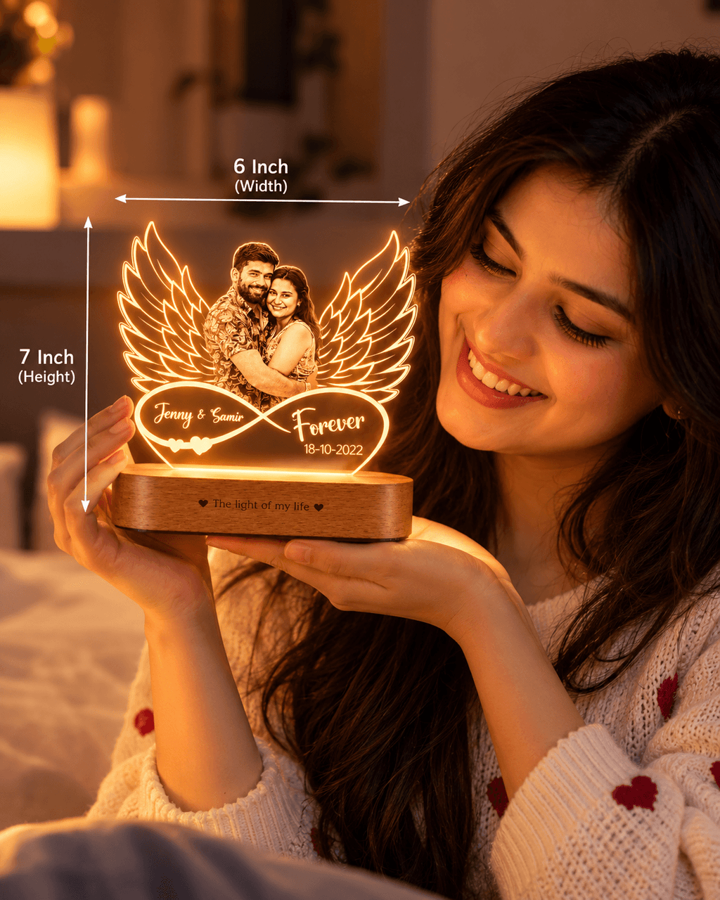 Personalized LED Photo Lamp with Custom Name & Date | Couple Gift