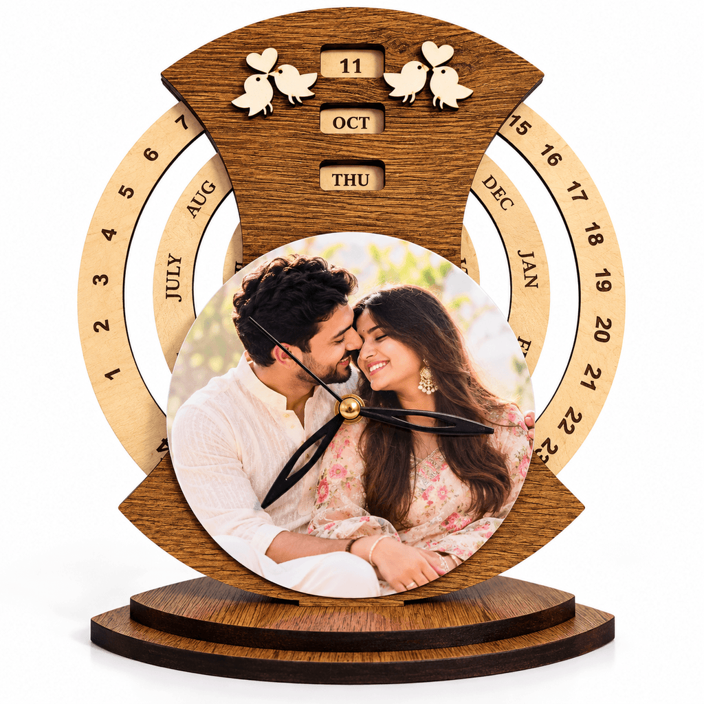 Personalized Wooden Photo Clock & Perpetual Calendar