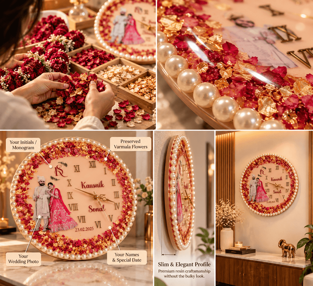 Personalized Wedding Resin Clock with Photo & Names | Custom Couple Gift | Varmala Preservation