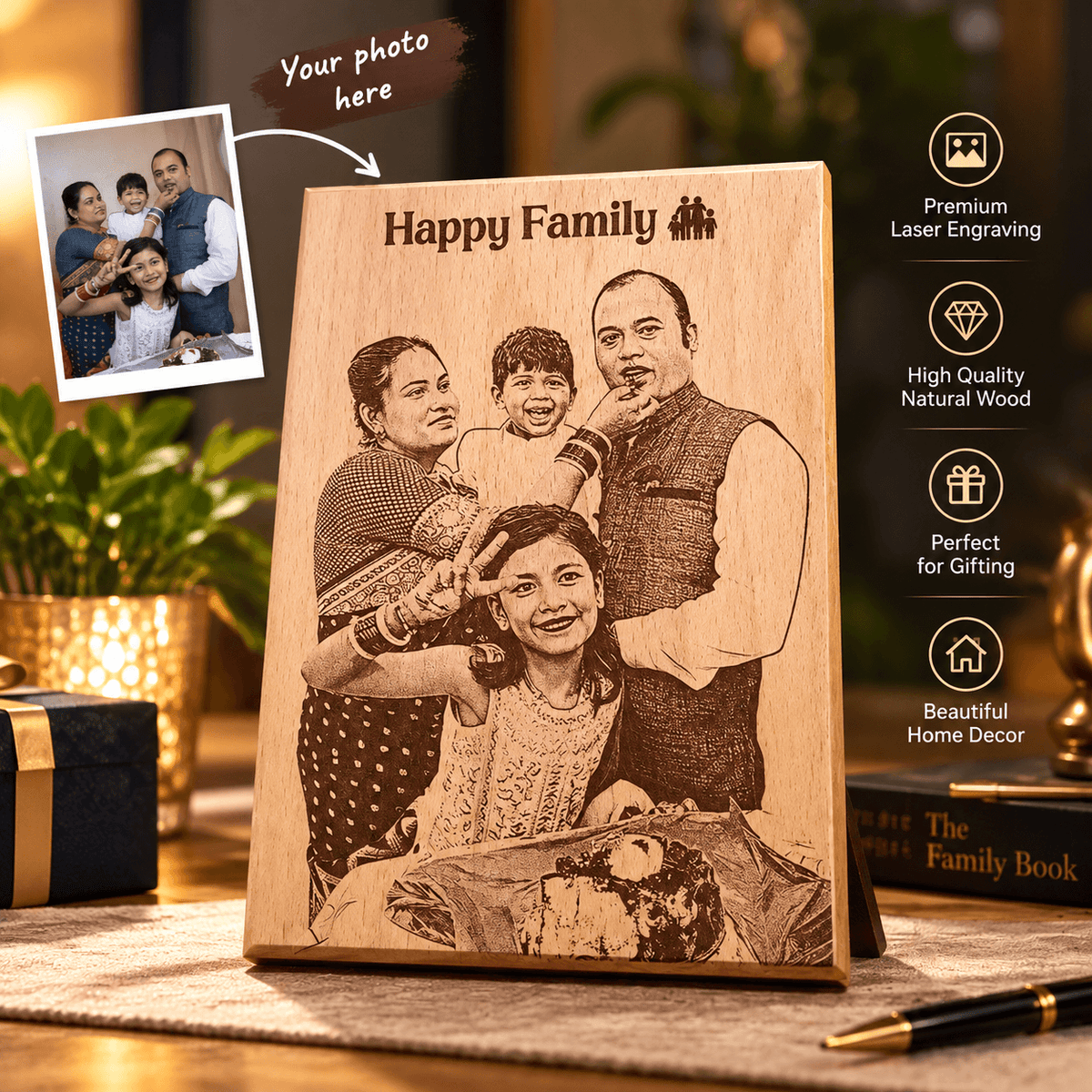 Custom Wooden Photo Engraving Frame – Premium Gift