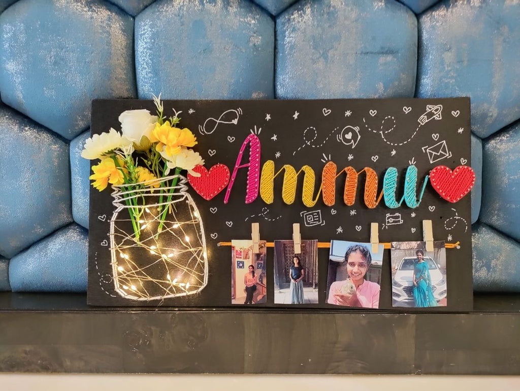 Personalized String Art Photo Board with Names & Photos