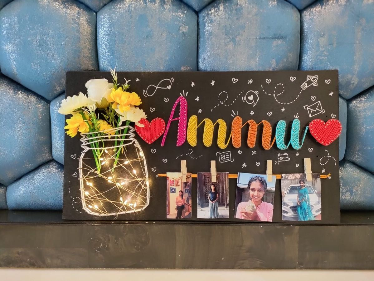 Personalized String Art Photo Board with Names & Photos