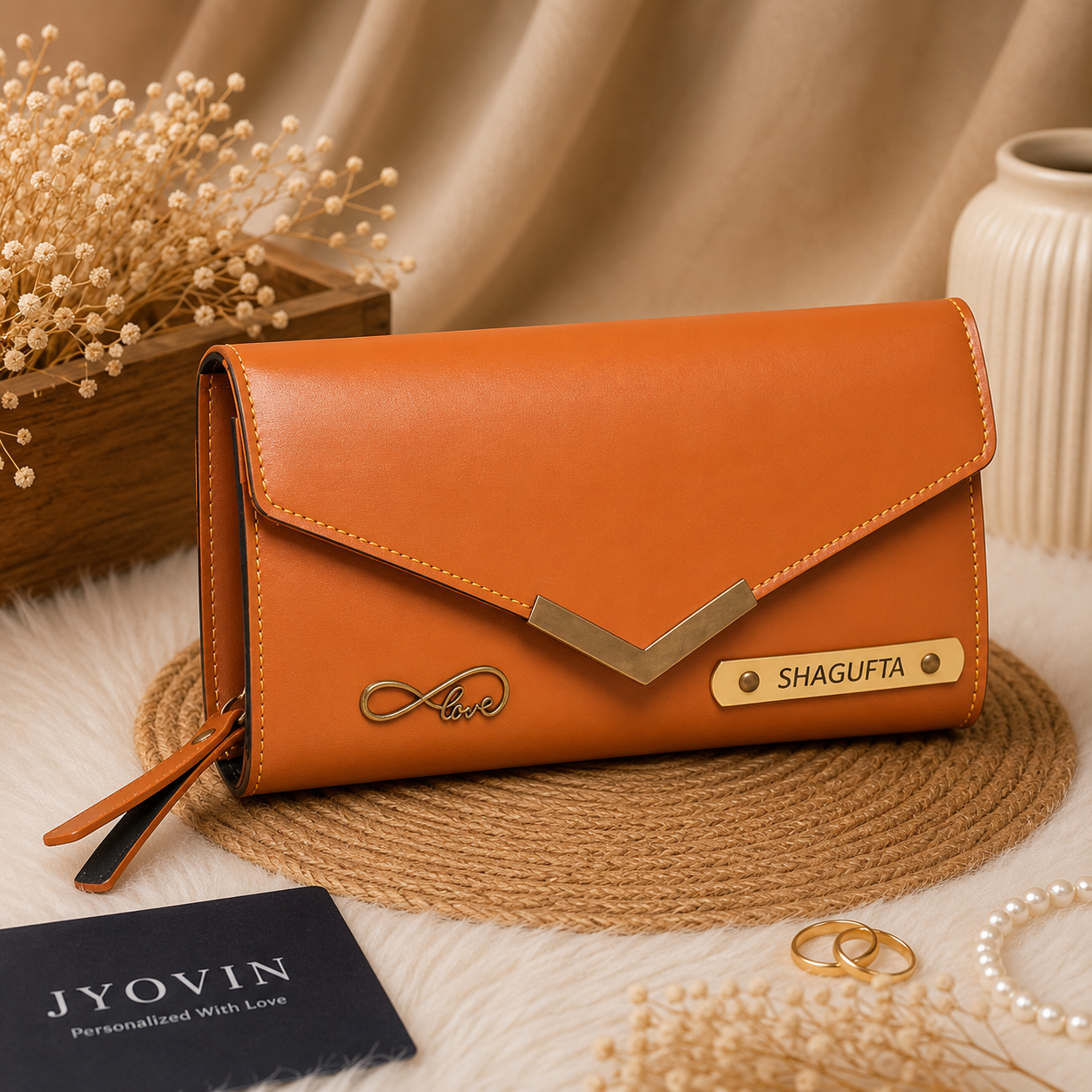 Personalized Envelope Clutch Wallet with Name Plate