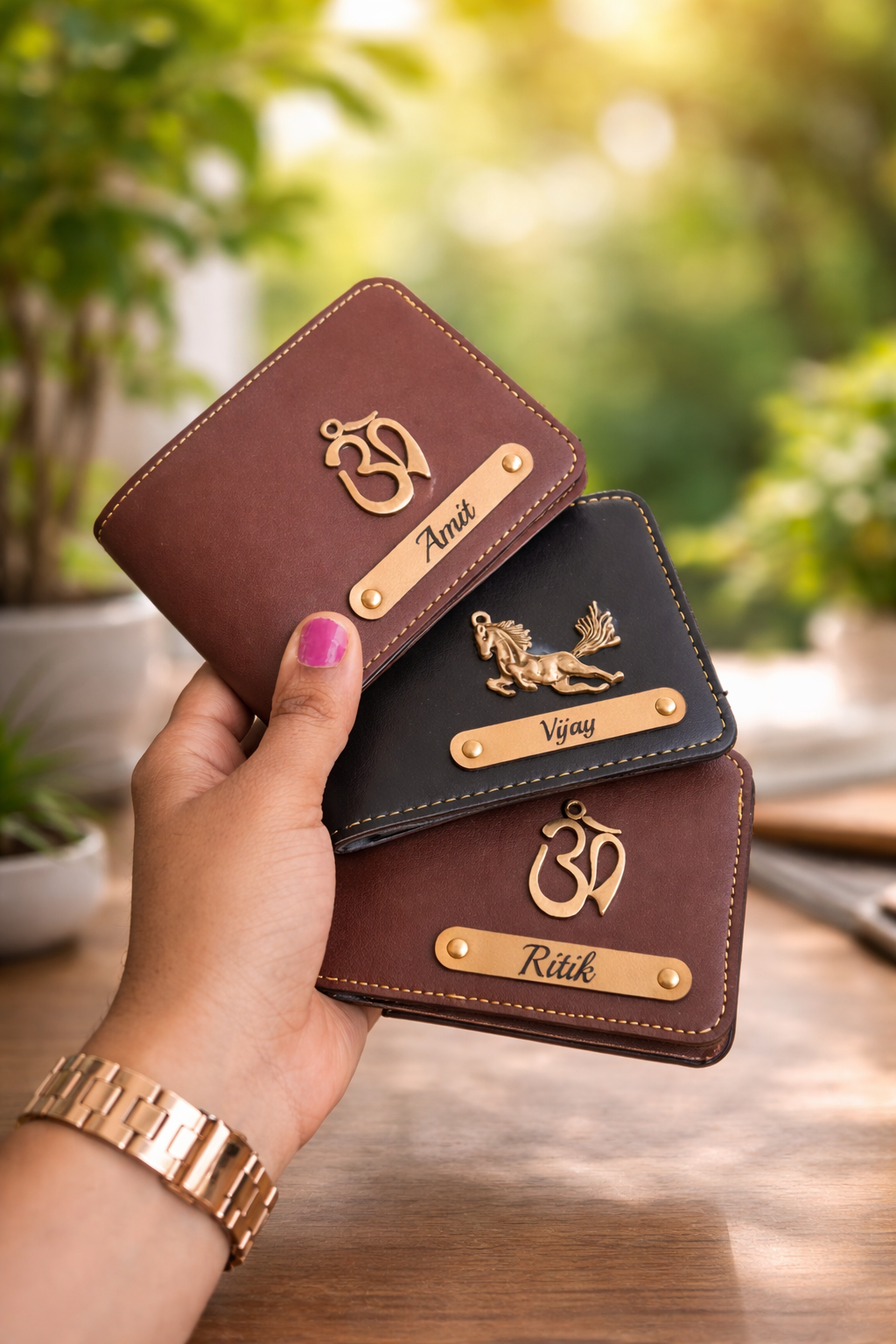 Personalized Leather Wallet with Name & Om Symbol