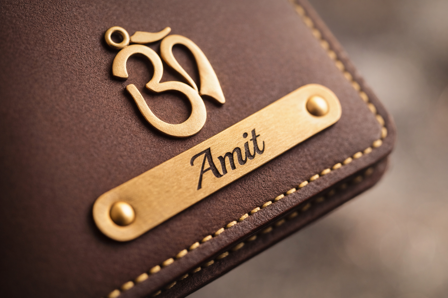 Personalized Leather Wallet with Name & Om Symbol