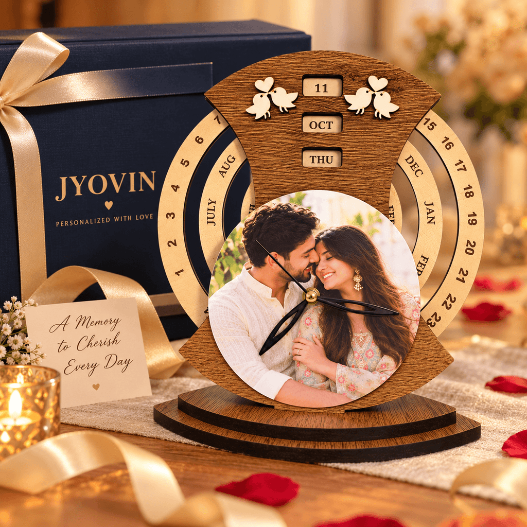 Personalized Wooden Photo Clock & Perpetual Calendar