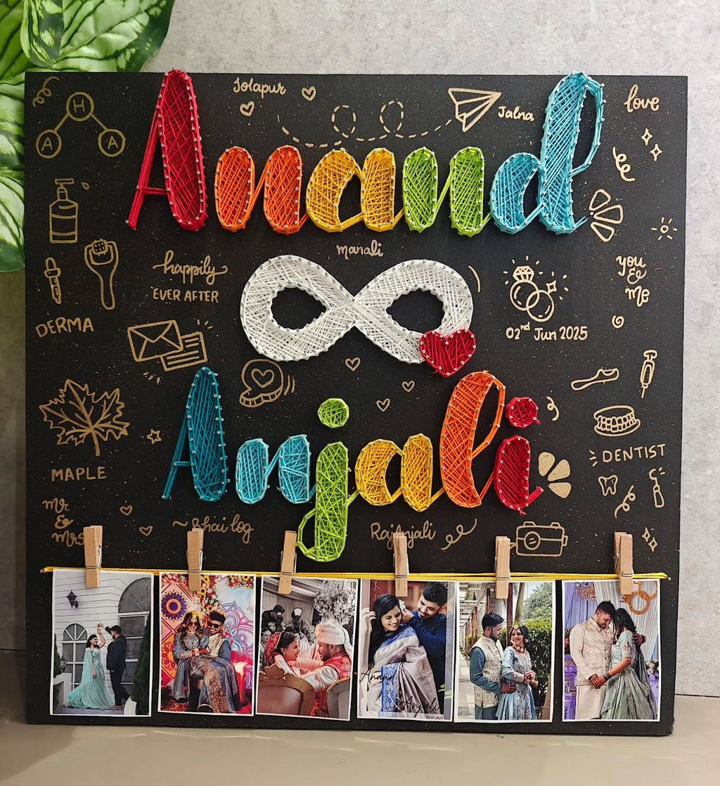 Personalized String Art Photo Board with Names & Photos
