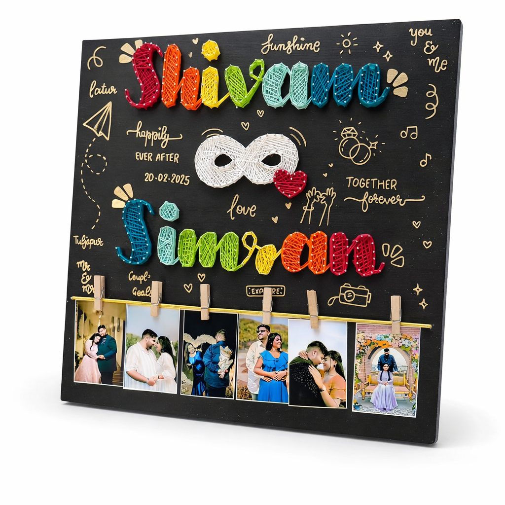 Personalized String Art Photo Board with Names & Photos