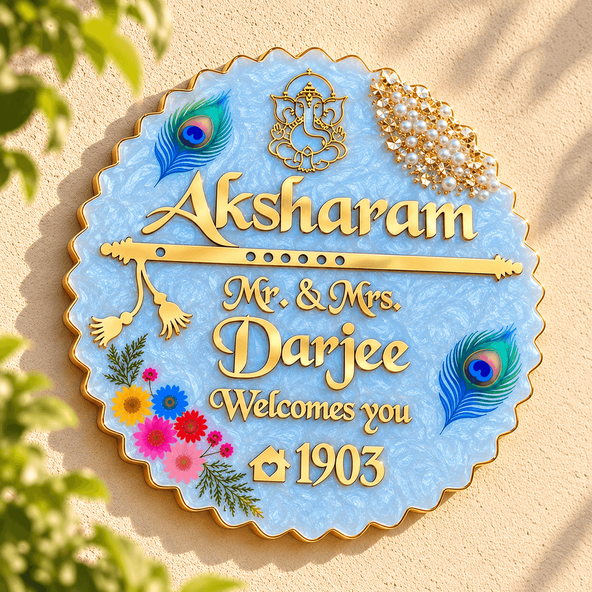 Personalized Krishna Name Plate for Home Entrance – Premium Resin