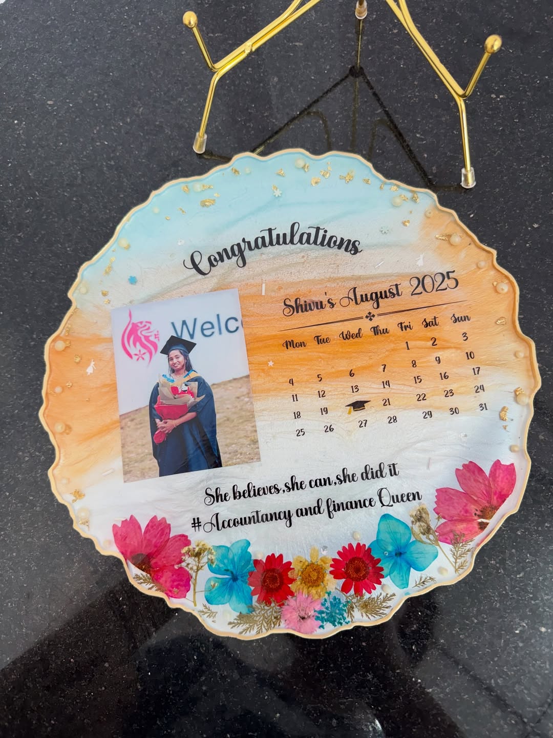 Personalized Resin Photo Frame with Calendar & Name | Custom Gift