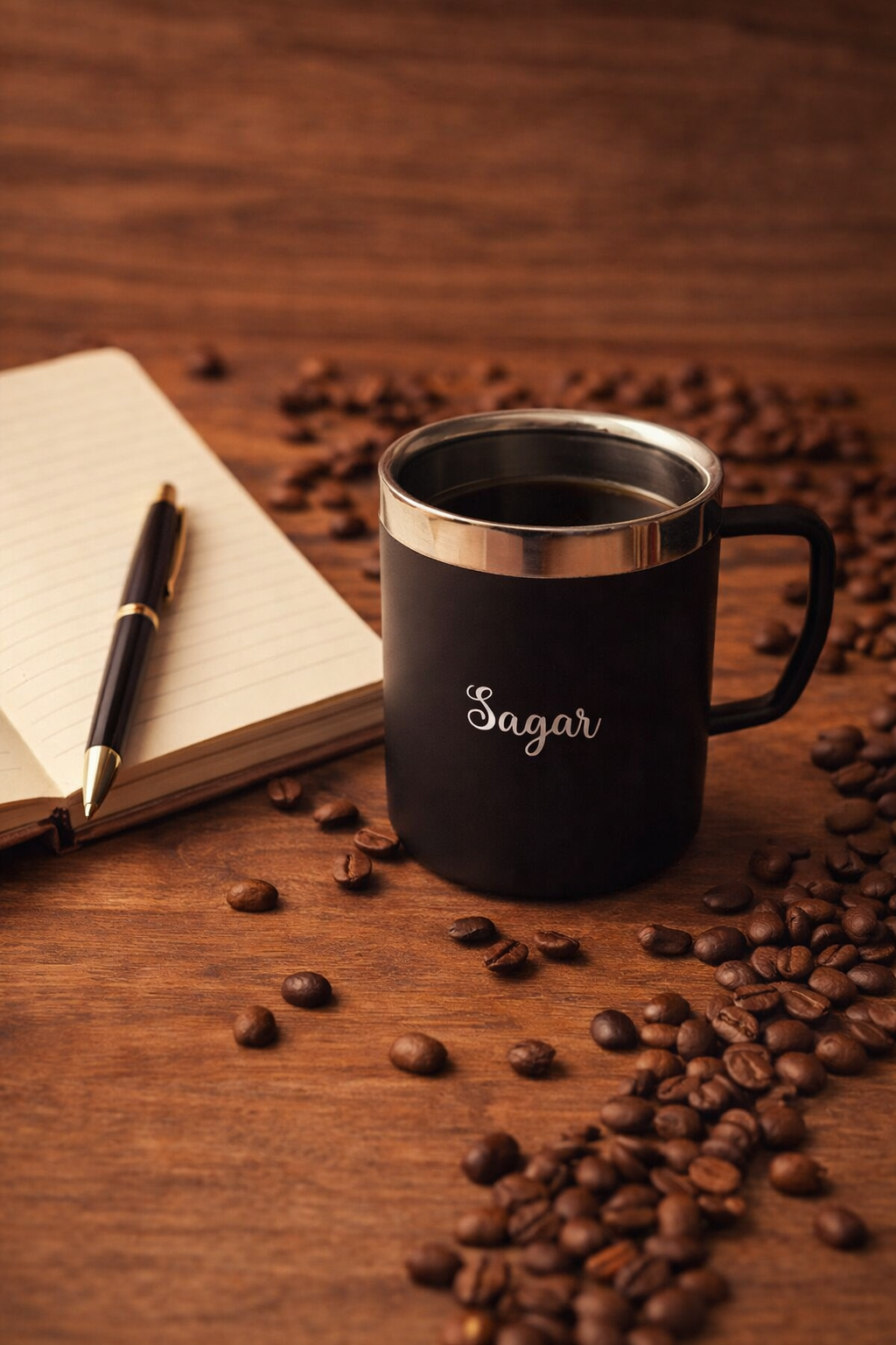 Personalized Black Stainless Steel Coffee Mug with Name