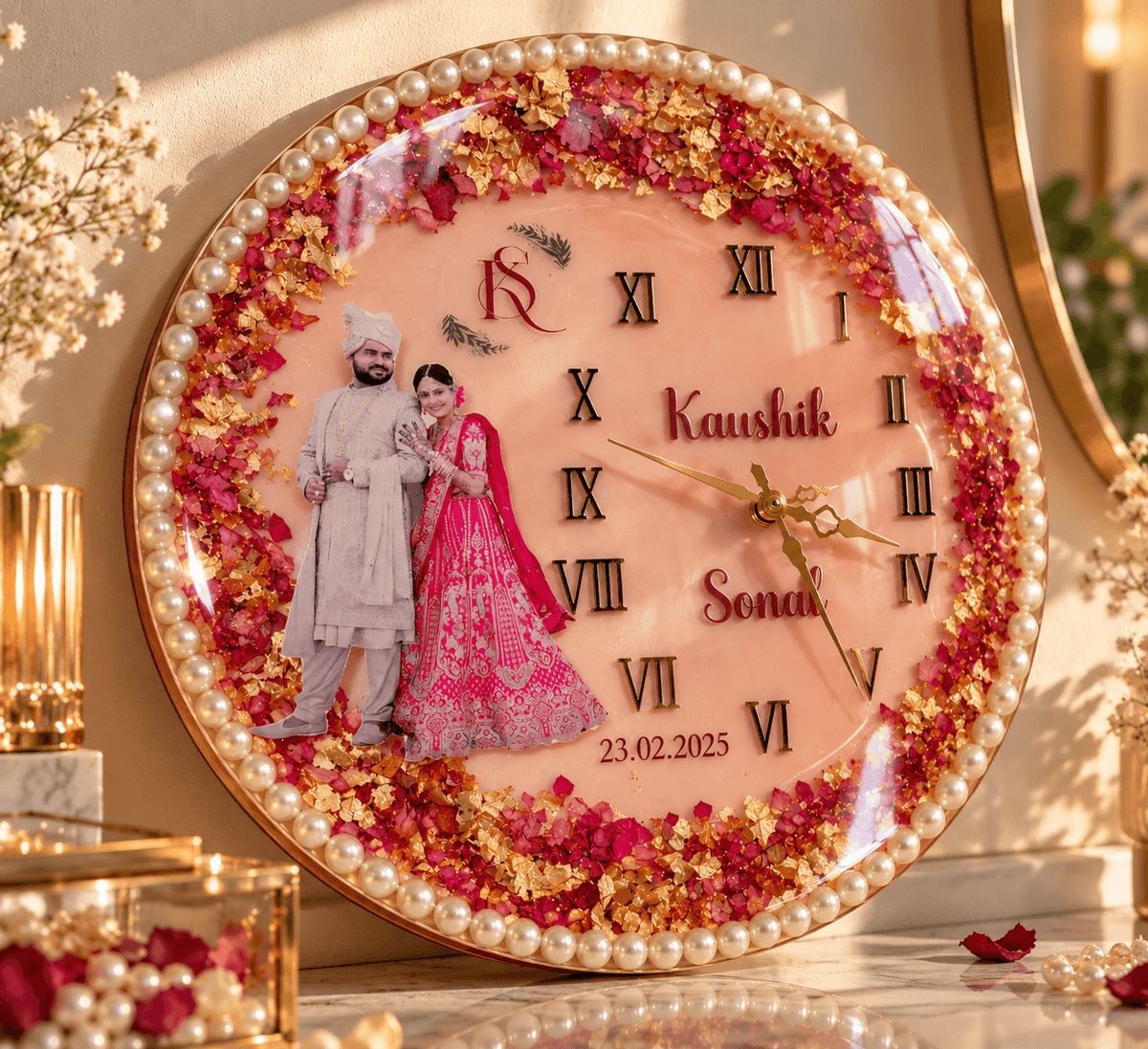 Personalized Wedding Resin Clock with Photo & Names | Custom Couple Gift | Varmala Preservation