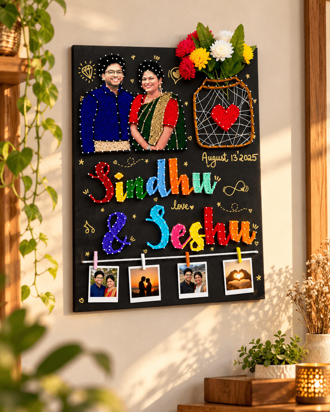 Personalized Couple String Art Photo Frame | Custom Names & Date | Jyovin