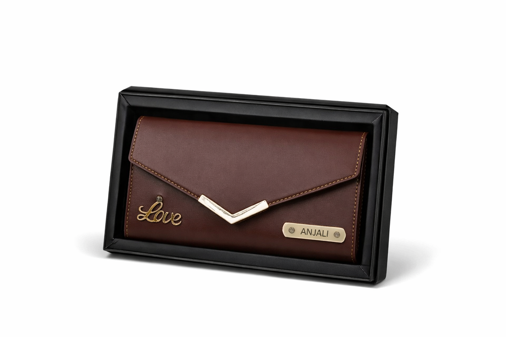Personalized Envelope Clutch Wallet with Name Plate