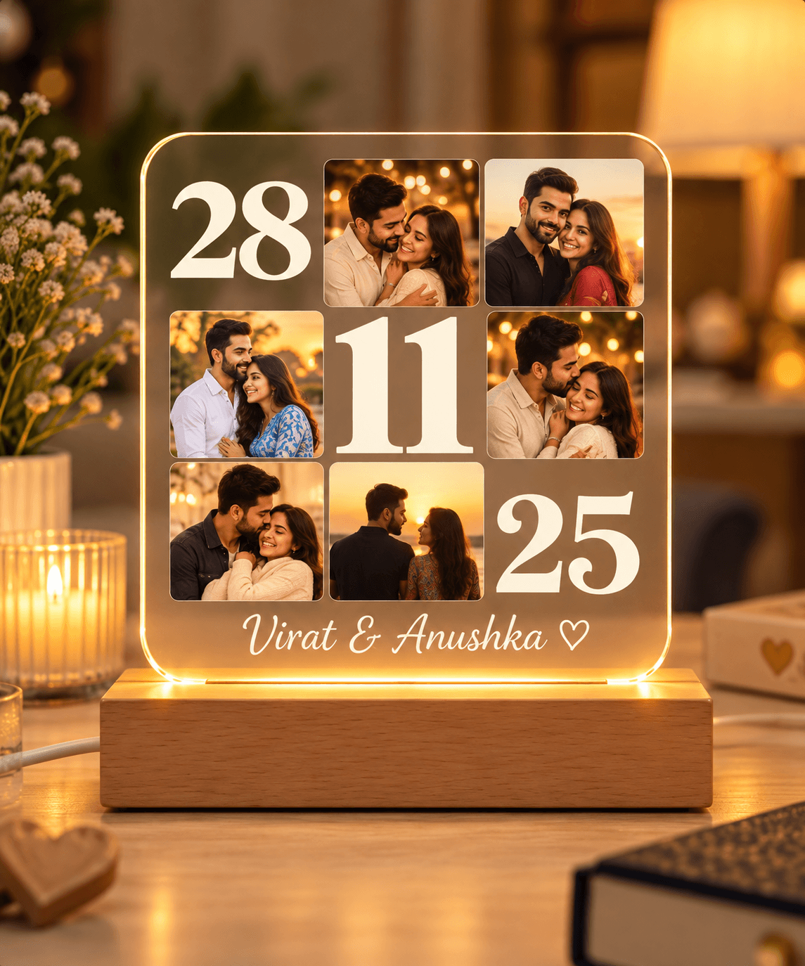 Personalized LED Base Acrylic Photo Frame with Wooden Stand