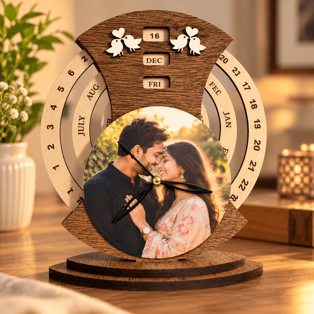 Personalized Wooden Photo Clock & Perpetual Calendar