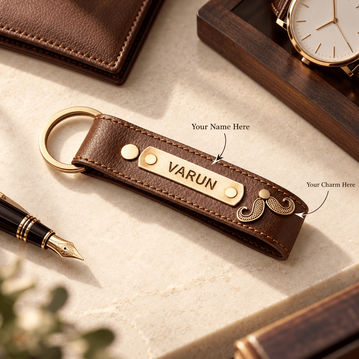 Premium Personalized Leather Keychain – Custom Name Engraved Gift
